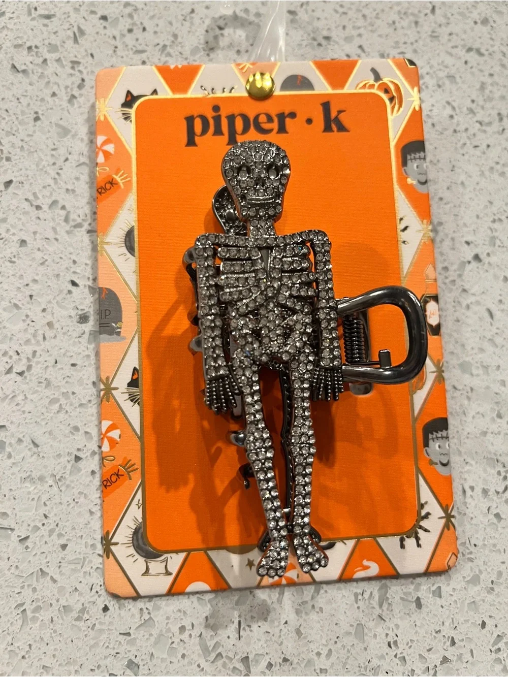 piper·k 💀Rhinestone Skeleton Hair Clip - Gunmetal Halloween